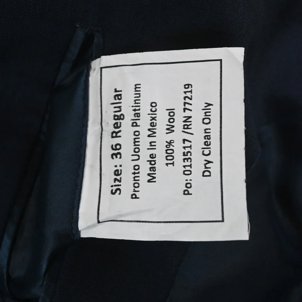 Pronto Uomo‎ 36R Blue 100% Wool Mens Blazer Suit Jacket Sport Coat